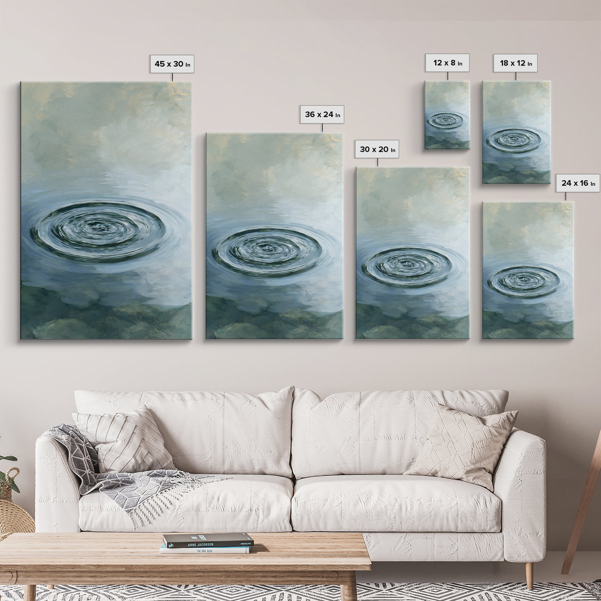 Abstract Water Ripples Framed Canvas Print, Spa Art, Wall Art Print, Spa Decor, Abstract Art, Serenity, Animal Art, SPA-2x3-38