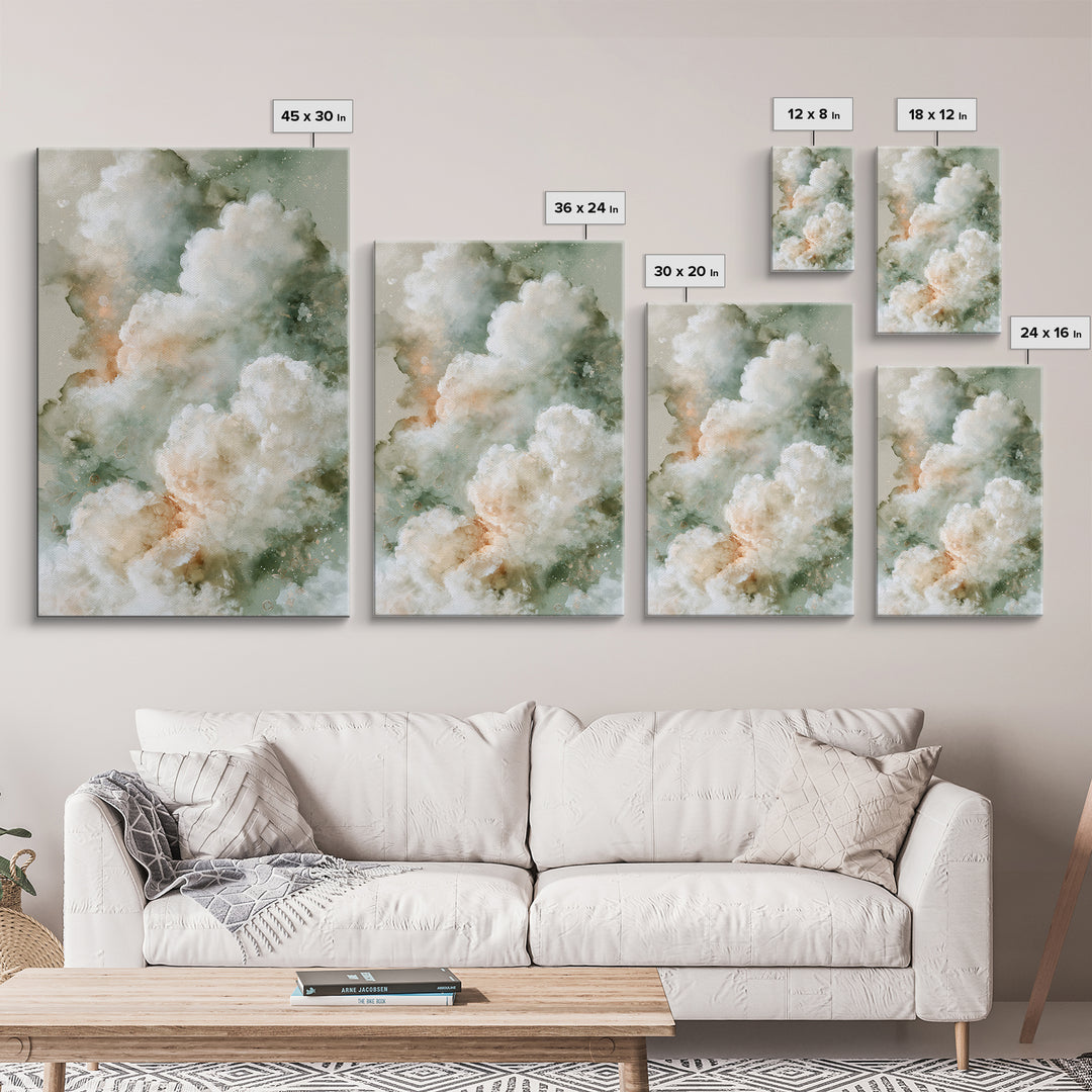 Soft Cloudscape in Cream and Sage Canvas Print, Spa Art, Spa, Spa Decor, Fine Art, Serenity, Teen Girl Room Decor, Dog Canvas, SPA-2x3-45