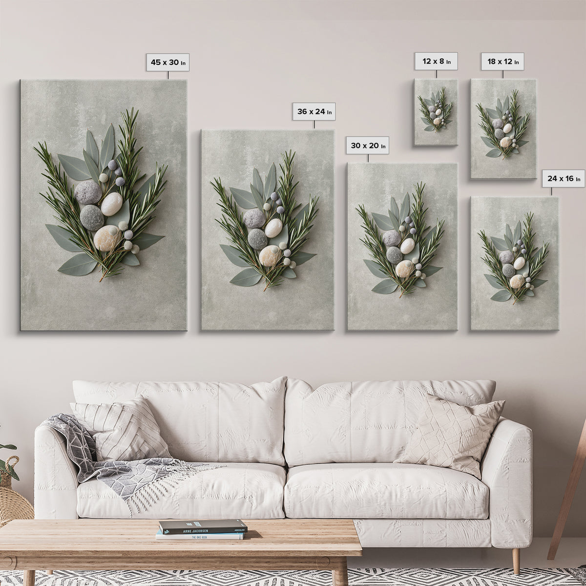 Botanical Herbal Arrangement Framed Canvas Print, Spa Art, Art, Spa Decor, Fine Art, Serenity, Abstract Print, Minimalist Art, SPA-2x3-46