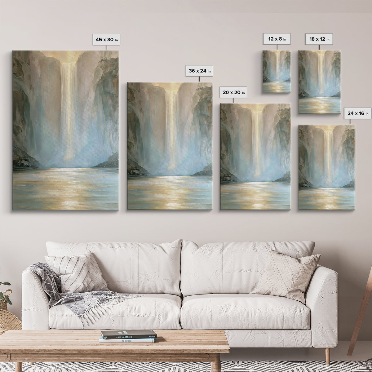 Serene Waterfall with Mist Canvas Print, Spa Art, Wall Decor, Spa Decor, Fine Art, Serenity, Minimalist Art, Feminine Wall Art, SPA-2x3-50