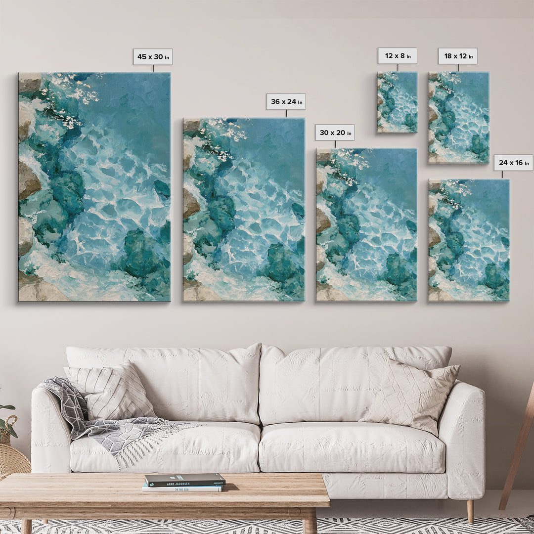 Blue Lagoon Water Seen from Above Framed Canvas Print, Spa Art, Art, Spa Decor, Serenity, Abstract Print, Minimalist Art, SPA-2x3-52