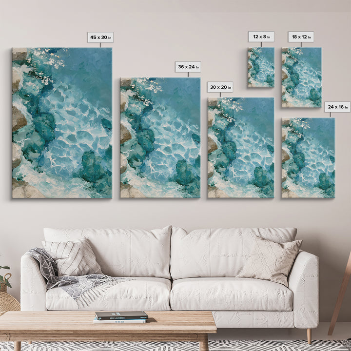 Blue Lagoon Water Seen from Above Framed Canvas Print, Spa Art, Art, Spa Decor, Serenity, Abstract Print, Minimalist Art, SPA-2x3-52