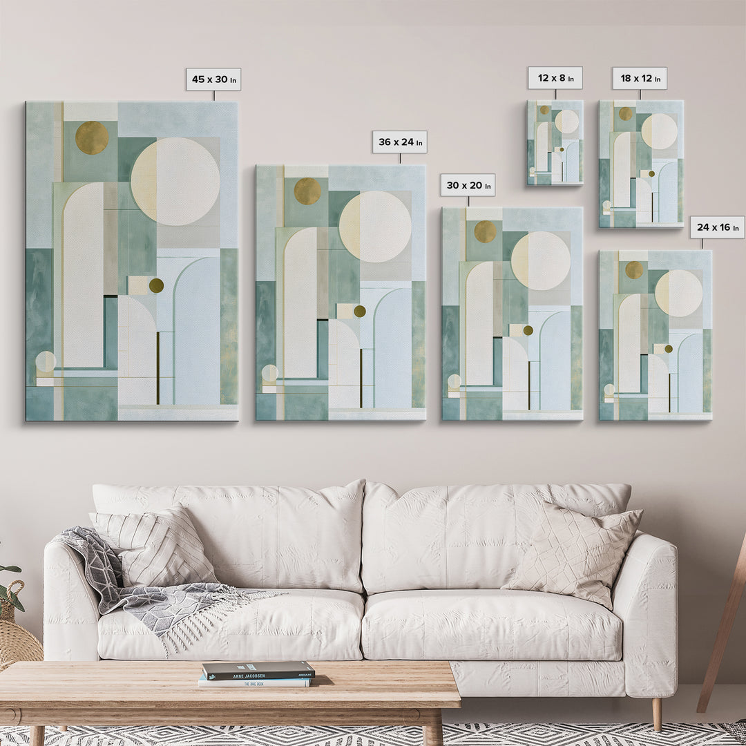 Sage and Ivory Geometric Calm Composition Framed Canvas Print, Spa Art, Abstract Print, Spa Decor, Abstract Art, Serenity, SPA-2x3-53