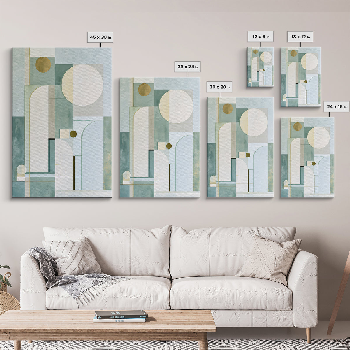 Sage and Ivory Geometric Calm Composition Framed Canvas Print, Spa Art, Abstract Print, Spa Decor, Abstract Art, Serenity, SPA-2x3-53
