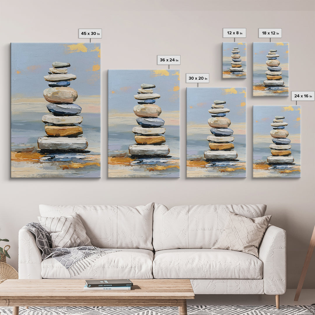 Stacked Stones Beside Calm Water Canvas Print, Spa Art, Dog Groomer Gifts, Spa Decor, Oil Painting, Serenity, Fine Art Print, SPA-2x3-57
