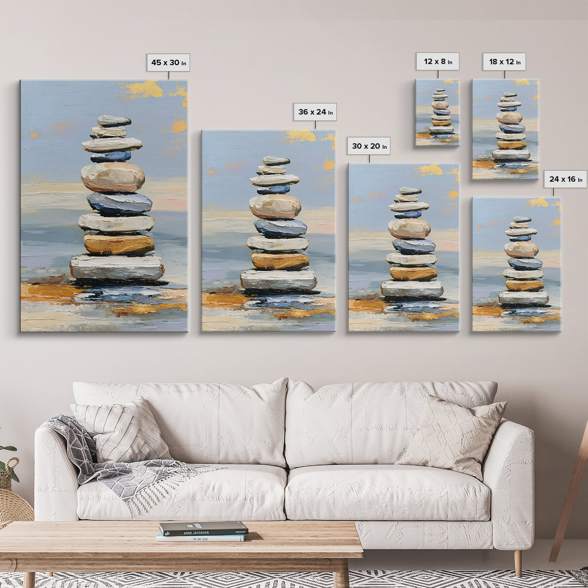 Stacked Stones Beside Calm Water Canvas Print, Spa Art, Dog Groomer Gifts, Spa Decor, Oil Painting, Serenity, Fine Art Print, SPA-2x3-57