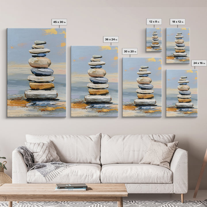 Stacked Stones Beside Calm Water Canvas Print, Spa Art, Dog Groomer Gifts, Spa Decor, Oil Painting, Serenity, Fine Art Print, SPA-2x3-57