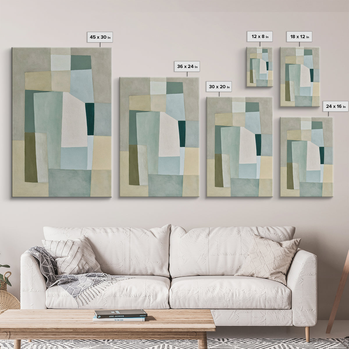Sage and Ivory Geometric Calm Composition Canvas Print, Spa Art, Fashion Wall Art, Spa Decor, Abstract Art, Serenity, SPA-2x3-77