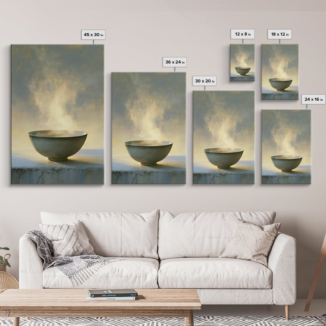 Tea Bowl and Steam Still Life Framed Canvas Print, Spa Art, Travel Poster, Spa Decor, Fine Art, Serenity, Salon Decor, SPA-2x3-78