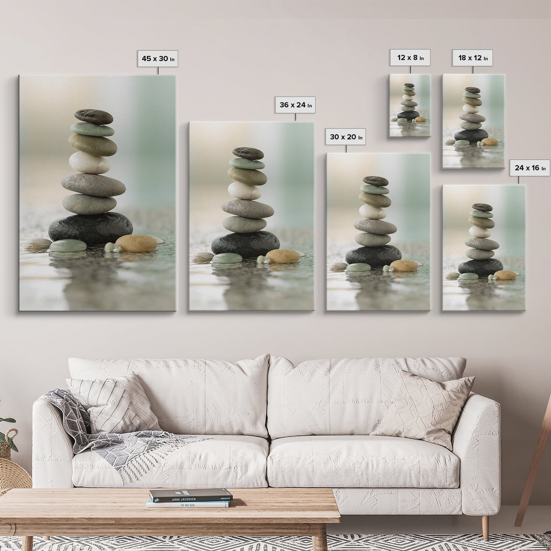 Stacked Stones Beside Calm Water Canvas Print, Spa Art, Dog Groomer Gifts, Spa Decor, Oil Painting, Serenity, Fine Art Print, SPA-2x3-81