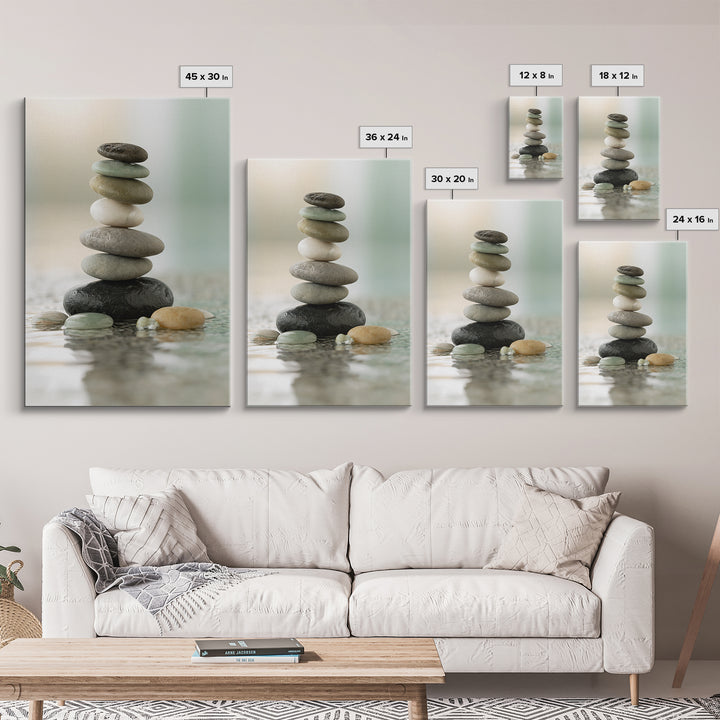 Stacked Stones Beside Calm Water Canvas Print, Spa Art, Dog Groomer Gifts, Spa Decor, Oil Painting, Serenity, Fine Art Print, SPA-2x3-81