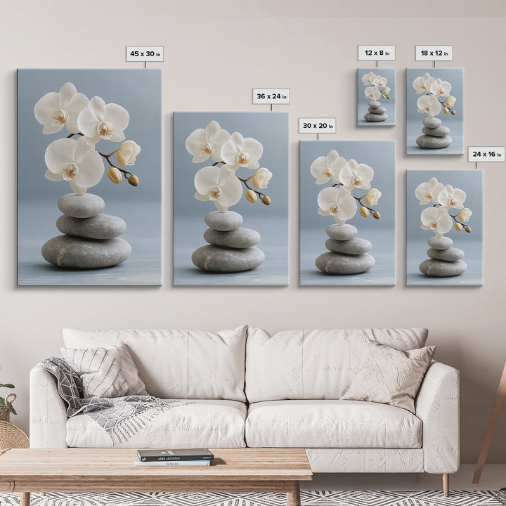 White Orchid on Smooth Gray Stone Canvas Print, Spa Art, Abstract, Spa Decor, Fine Art, Serenity, City Art, Spa Wall Art, SPA-2x3-82