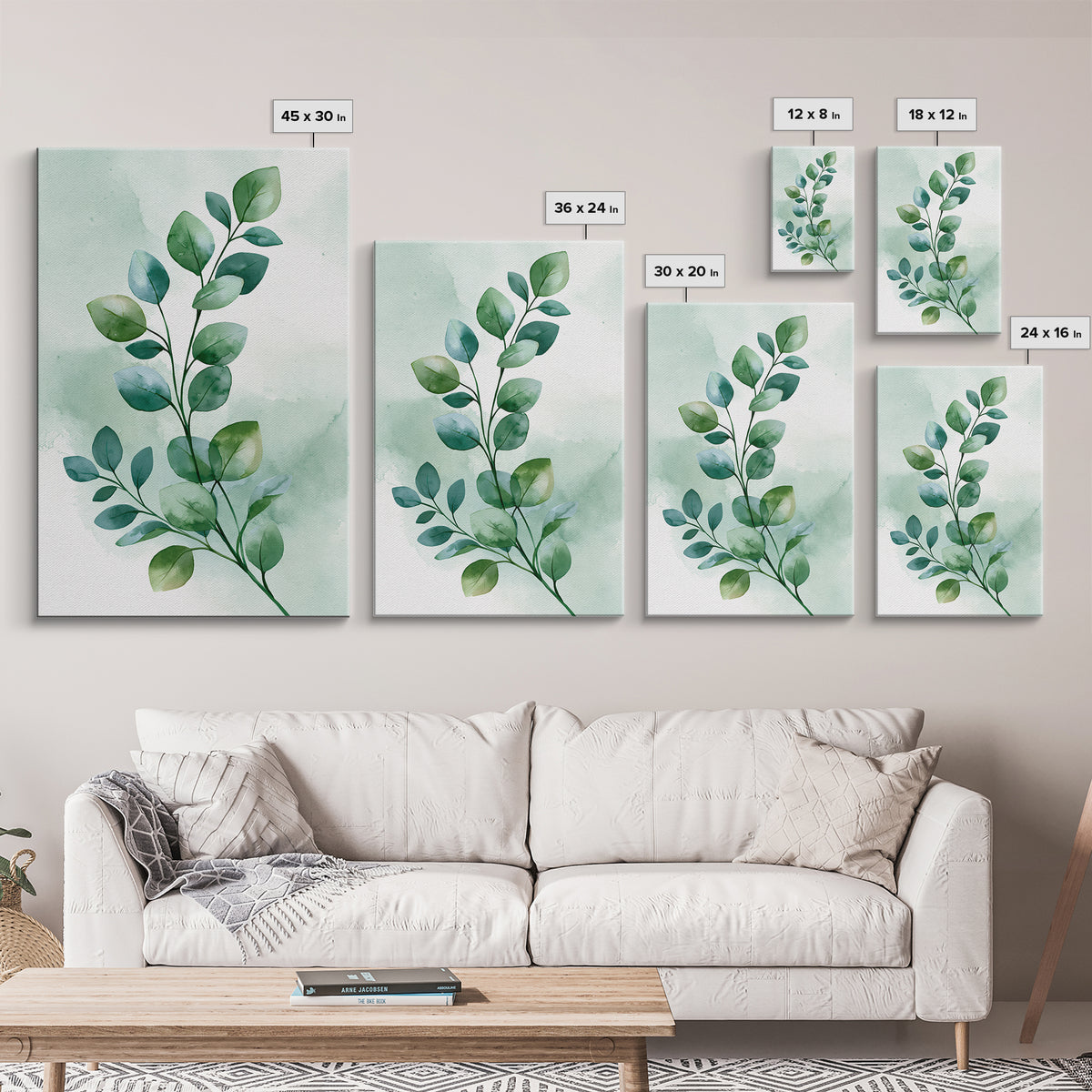 Eucalyptus Branch in Soft Green Watercolor Framed Canvas Print, Spa Art, Dog Canvas, Spa Decor, Fine Art, Serenity, Art Print, SPA-2x3-83
