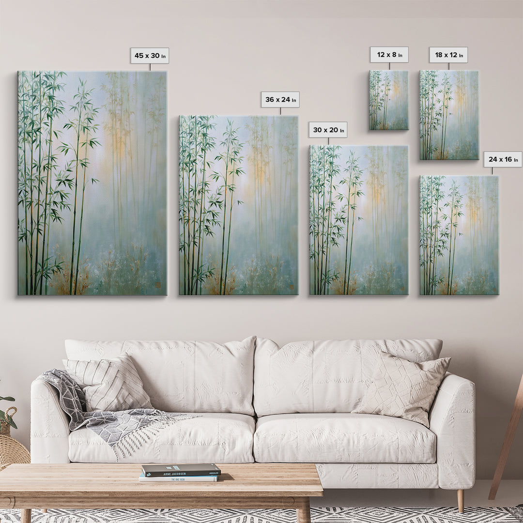 Misty Bamboo Forest Framed Canvas Print, Spa Art, Salon Decor, Spa Decor, Oil Painting, Serenity, Statement Artwork, Boho Decor, SPA-2x3-85