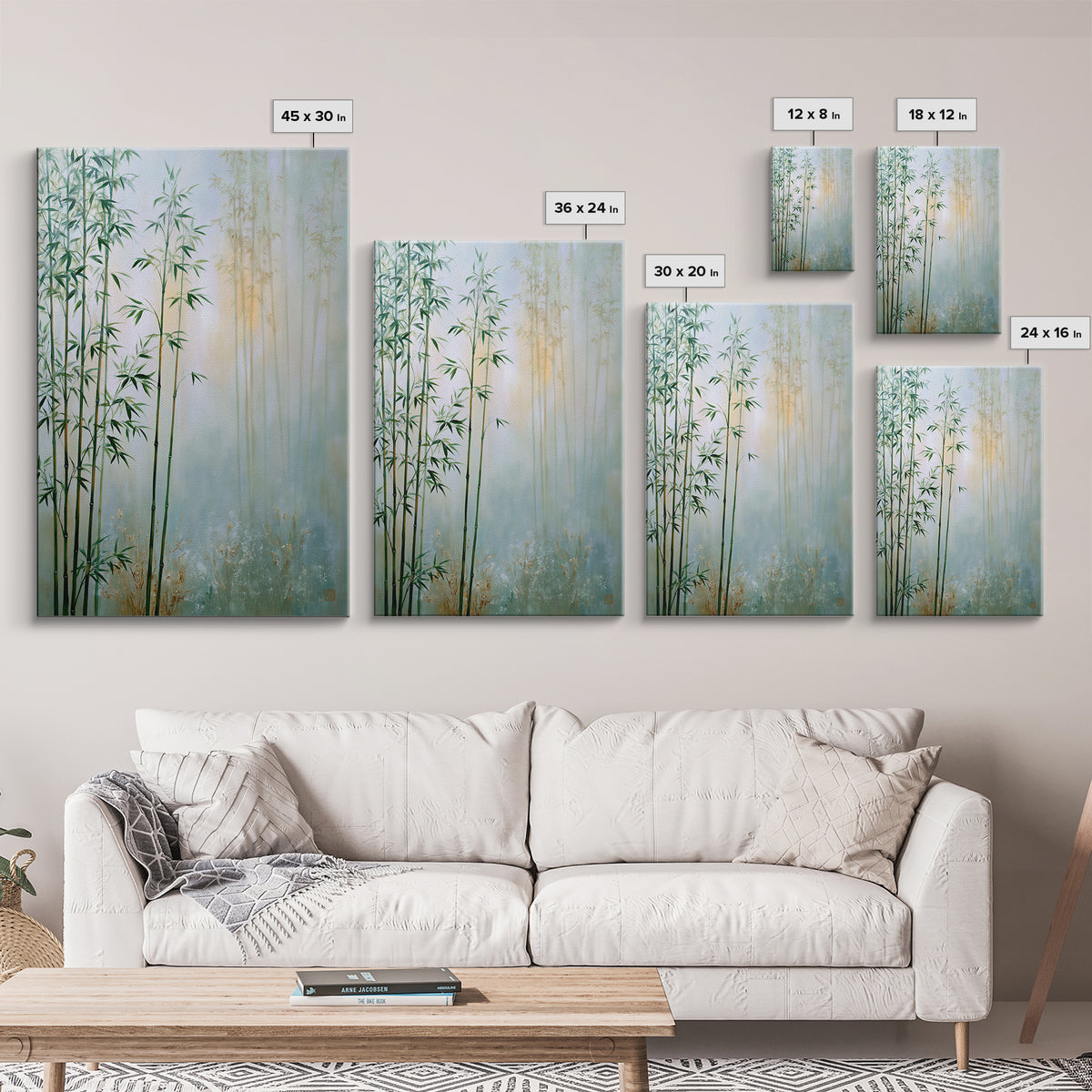 Misty Bamboo Forest Framed Canvas Print, Spa Art, Salon Decor, Spa Decor, Oil Painting, Serenity, Statement Artwork, Boho Decor, SPA-2x3-85