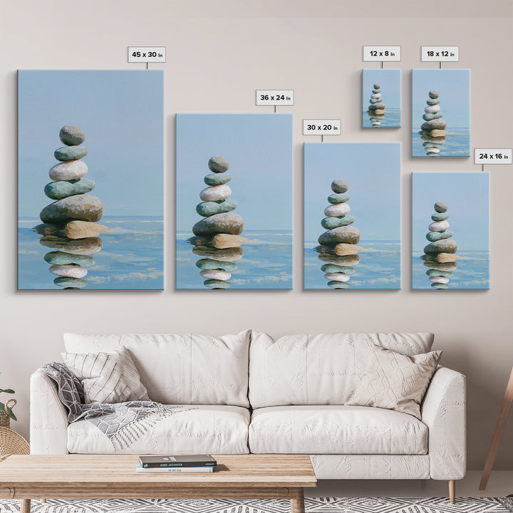 Stacked Stones Beside Calm Water Canvas Print, Spa Art, Travel Poster, Spa Decor, Fine Art, Serenity, Salon Decor, City Art, SPA-2x3-9