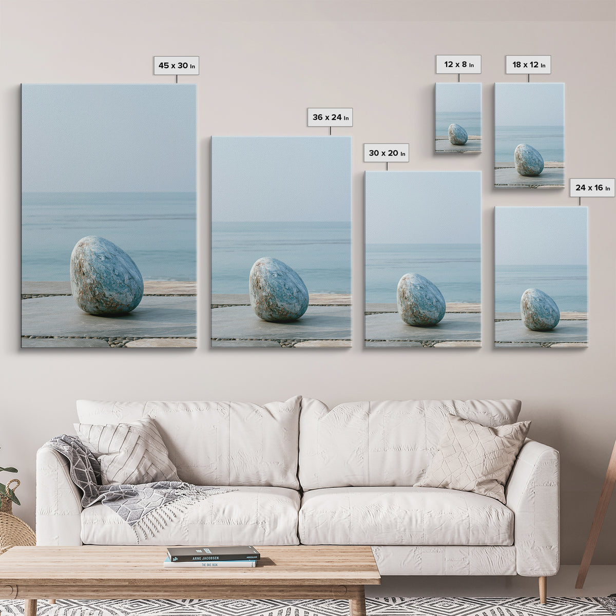 Coastal Horizon in Muted Spa Blues Framed Canvas Print, Spa Art, Spa, Spa Decor, Oil Painting, Serenity, Teen Girl Room Decor, SPA-2x3-90