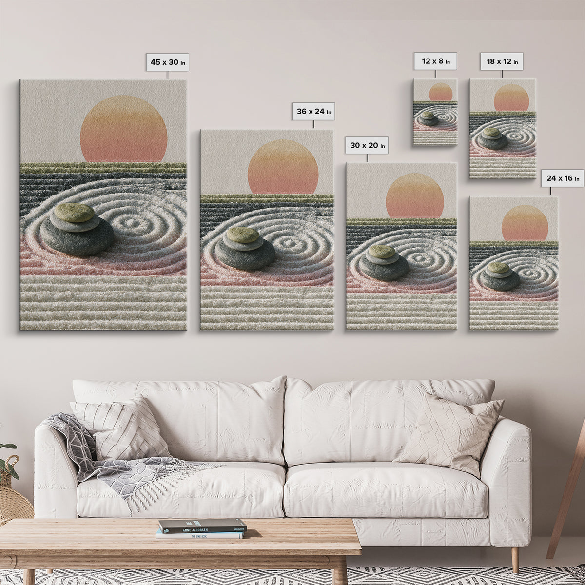 Sand Garden Lines Framed Canvas Print, Spa Art, Textured Painting, Spa Decor, Fine Art, Serenity, Travel Poster, Abstract, SPA-2x3-92