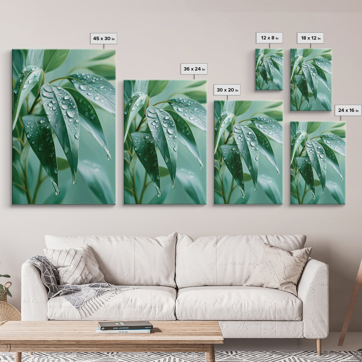 Rain on Leaves Canvas Print, Spa Art, Animal Art, Spa Decor, Fine Art, Serenity, Gallery Decor, Neutral Decor, Modern Decor, SPA-2x3-96
