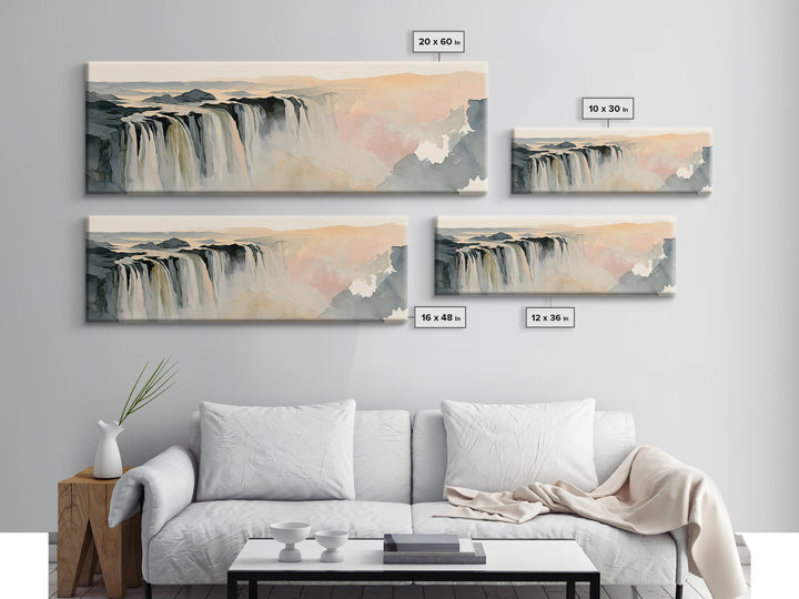 Serene Waterfall with Mist Framed Canvas Print, Spa Art, Wall Art Print, Spa Decor, Serenity, Animal Art, Modern Home Decor, SPA-3x1-10