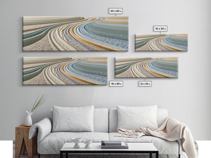 Sand Garden Lines Canvas Print, Spa Art, Textured Painting, Spa Decor, Fine Art, Serenity, Travel Poster, Abstract, SPA-3x1-100