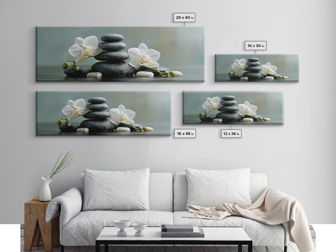 White Orchid on Smooth Gray Stone Framed Canvas Print, Spa Art, Dog Wall Art, Spa Decor, Fine Art, Serenity, Dog Canvas, SPA-3x1-18