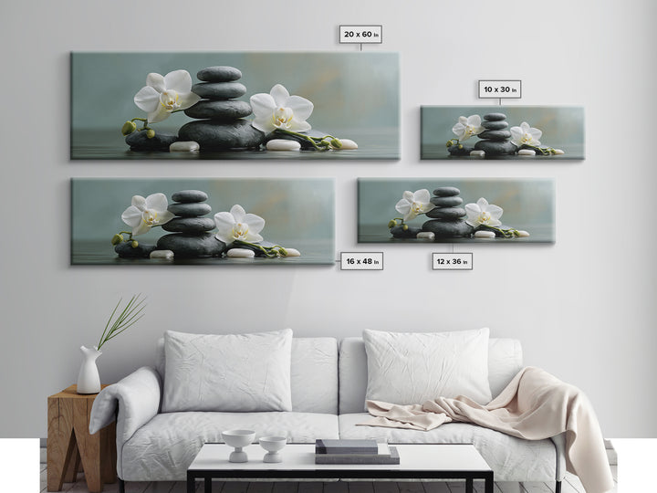 White Orchid on Smooth Gray Stone Framed Canvas Print, Spa Art, Dog Wall Art, Spa Decor, Fine Art, Serenity, Dog Canvas, SPA-3x1-18
