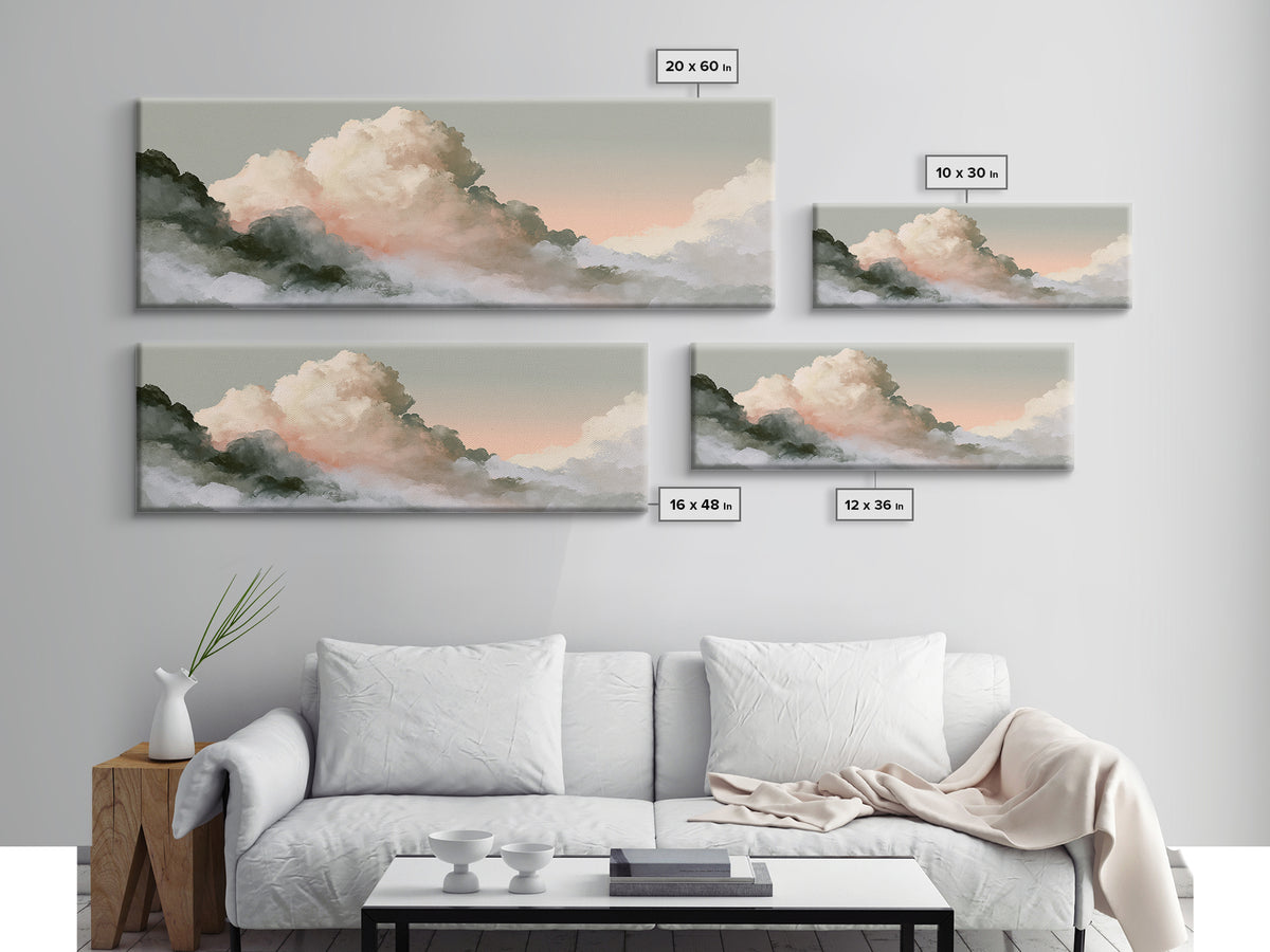 Soft Cloudscape in Cream and Sage Canvas Print, Spa Art, Dog Groomer Gifts, Spa Decor, Oil Painting, Serenity, Fine Art Print, SPA-3x1-29