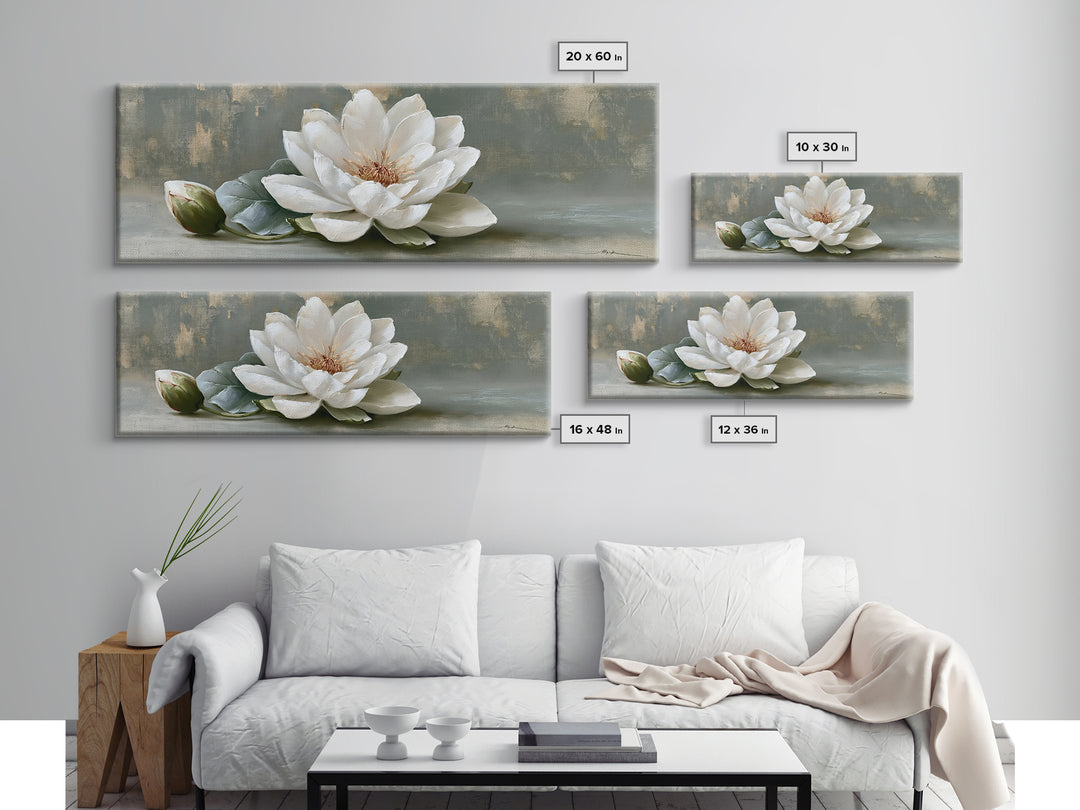 Single White Flower on Linen Ground Canvas Print, Spa Art, Salon Decor, Spa Decor, Oil Painting, Serenity, Statement Artwork, SPA-3x1-33