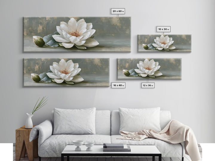 Single White Flower on Linen Ground Canvas Print, Spa Art, Salon Decor, Spa Decor, Oil Painting, Serenity, Statement Artwork, SPA-3x1-33