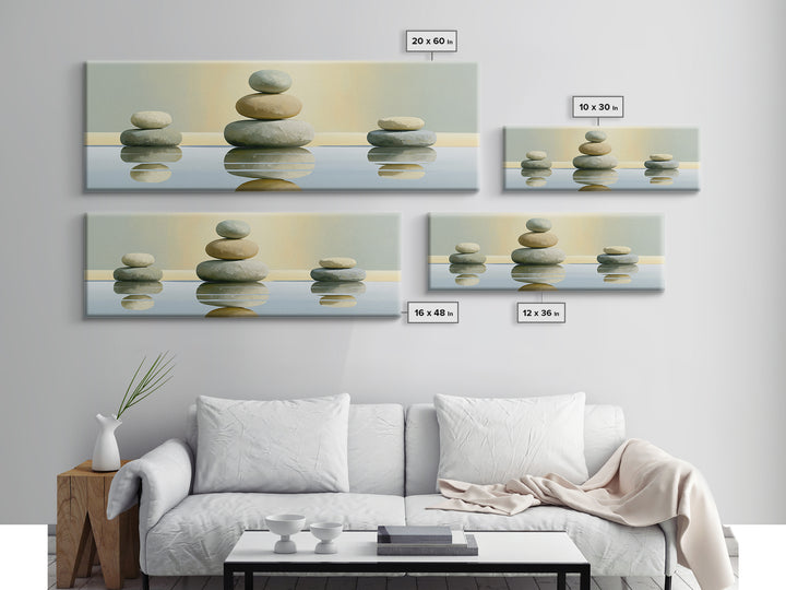 Stacked Stones Beside Calm Water Canvas Print, Spa Art, Wildlife Wall Art, Spa Decor, Watercolor Art, Serenity, SPA-3x1-41