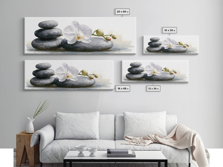 White Orchid on Smooth Gray Stone Canvas Print, Spa Art, Modern Home Decor, Spa Decor, Fine Art, Serenity, Neutral Decor, SPA-3x1-42