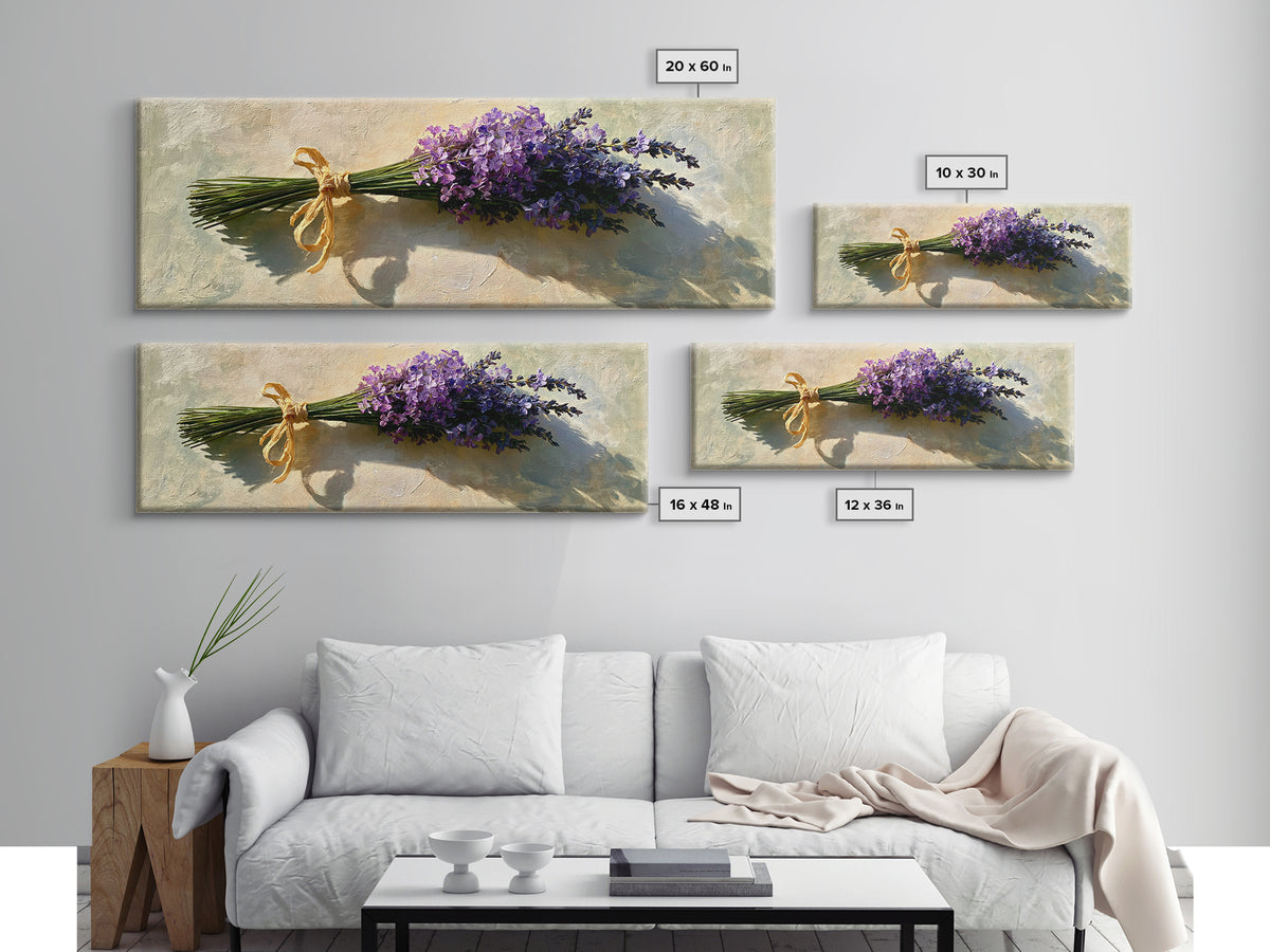 Lavender Bundle with Soft Shadow Framed Canvas Print, Spa Art, Black Woman Art, Spa Decor, Oil Painting, Serenity, SPA-3x1-47