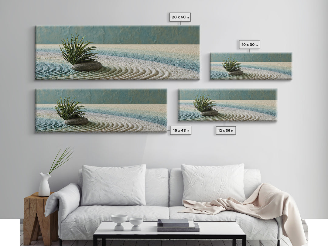 Sand Garden Lines Framed Canvas Print, Spa Art, Textured Painting, Spa Decor, Fine Art, Serenity, Travel Poster, Abstract, SPA-3x1-52