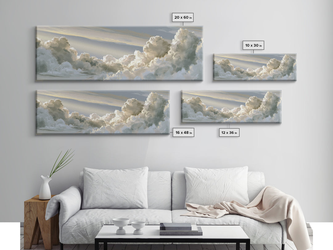 Soft Cloudscape in Cream and Sage Framed Canvas Print, Spa Art, Esthetician Decor, Spa Decor, Fine Art, Serenity, Room Decor, SPA-3x1-53