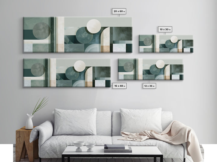 Sage and Ivory Geometric Calm Composition Canvas Print, Spa Art, Hair Salon Wall Art, Spa Decor, Abstract Art, Serenity, SPA-3x1-61