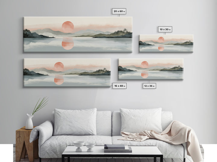 Moonlit Lake Reflection Framed Canvas Print, Spa Art, Minimalist Decor, Spa Decor, Fine Art, Serenity, Contemporary Art, SPA-3x1-63