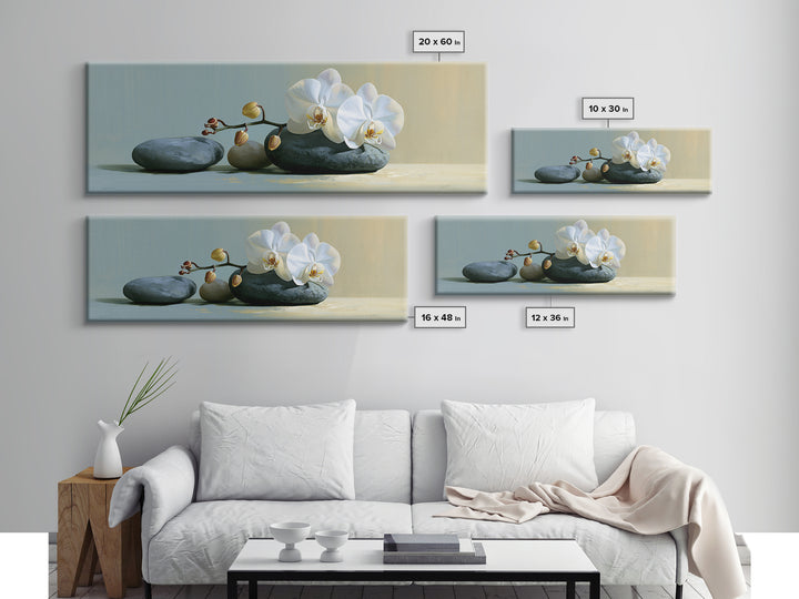 White Orchid on Smooth Gray Stone Canvas Print, Spa Art, Modern Home Decor, Spa Decor, Fine Art, Serenity, Neutral Decor, SPA-3x1-66