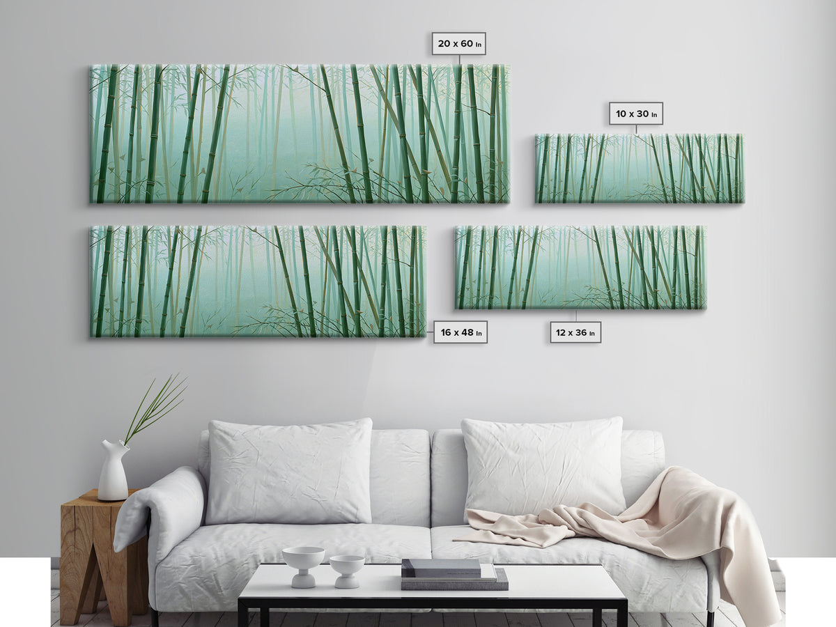 Misty Bamboo Forest Framed Canvas Print, Spa Art, Gallery Decor, Spa Decor, Fine Art, Serenity, Wall Art, Home Decor, SPA-3x1-69