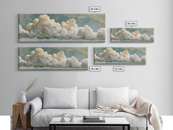 Soft Cloudscape in Cream and Sage Framed Canvas Print, Spa Art, Esthetician Decor, Spa Decor, Fine Art, Serenity, Room Decor, SPA-3x1-77