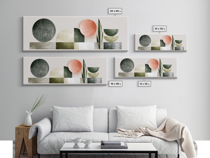 Sage and Ivory Geometric Calm Composition Canvas Print, Spa Art, Hair Salon Wall Art, Spa Decor, Abstract Art, Serenity, SPA-3x1-85