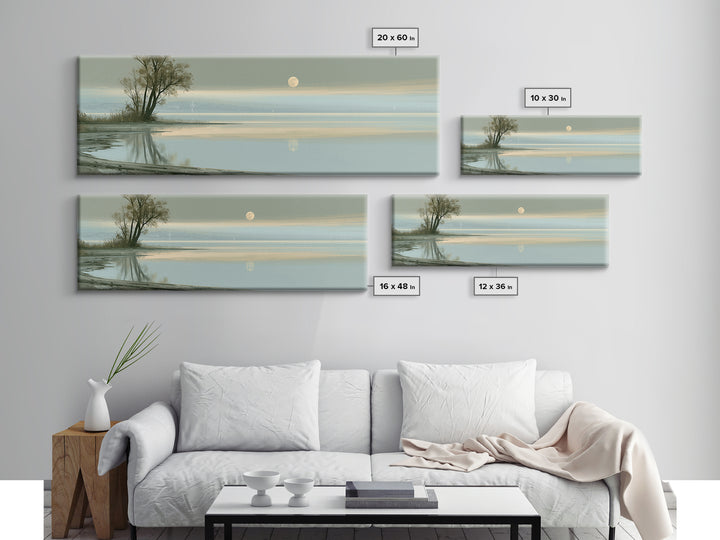 Moonlit Lake Reflection Framed Canvas Print, Spa Art, Abstract, Spa Decor, Watercolor Art, Serenity, City Art, Spa Wall Art, SPA-3x1-87
