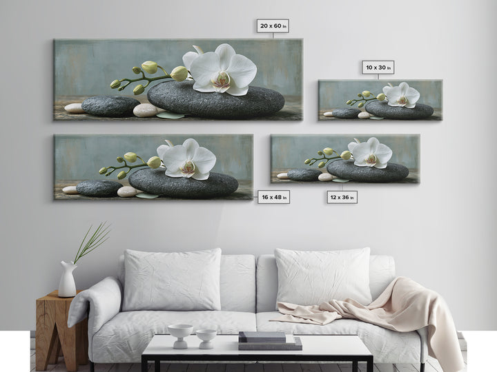 White Orchid on Smooth Gray Stone Framed Canvas Print, Spa Art, Teen Girl Room Decor, Spa Decor, Serenity, Luxury Decor, SPA-3x1-90