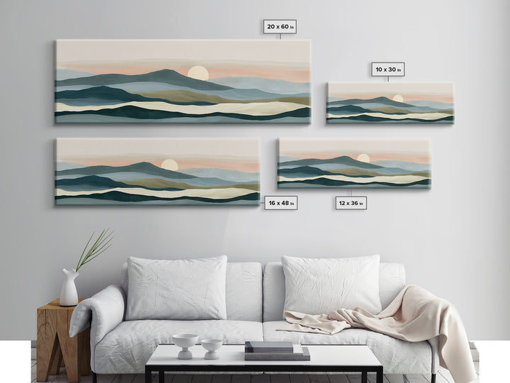 Coastal Horizon in Muted Spa Blues Canvas Print, Spa Art, Esthetician Decor, Spa Decor, Oil Painting, Serenity, Room Decor, SPA-3x1-98