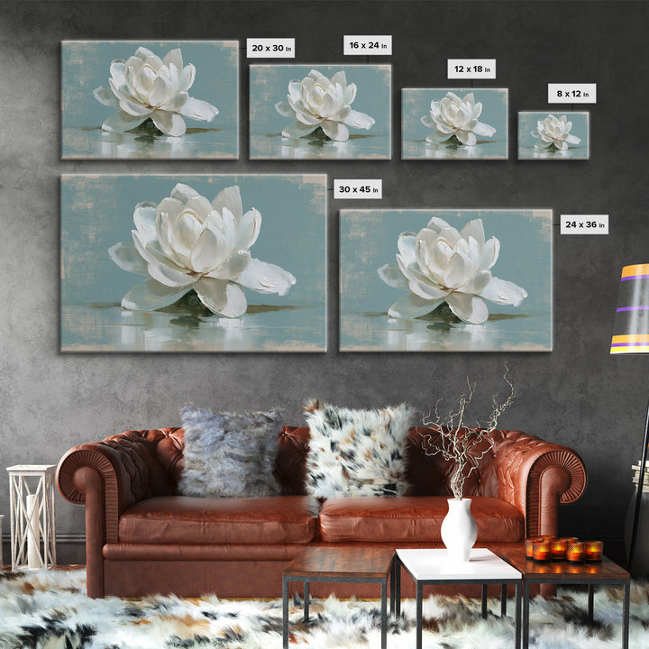 Single White Flower on Linen Ground Canvas Print, Spa Art, Teen Girl Room Decor, Spa Decor, Fine Art, Serenity, Luxury Decor, SPA-3x2-21