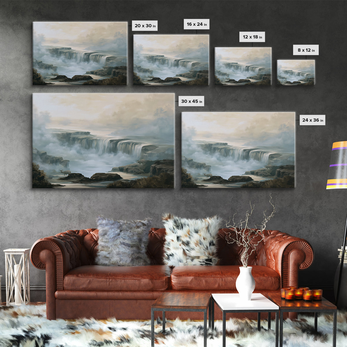Serene Waterfall with Mist Canvas Print, Spa Art, Abstract Print, Spa Decor, Oil Painting, Serenity, Esthetician Decor, SPA-3x2-22
