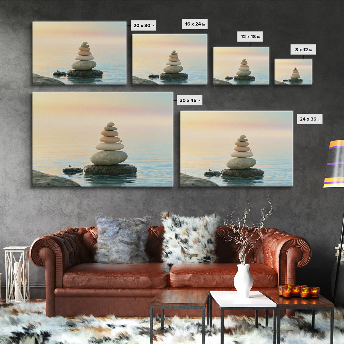 Stacked Stones Beside Calm Water Canvas Print, Spa Art, Modern Decor, Spa Decor, Fine Art, Serenity, Wall Decor, SPA-3x2-29