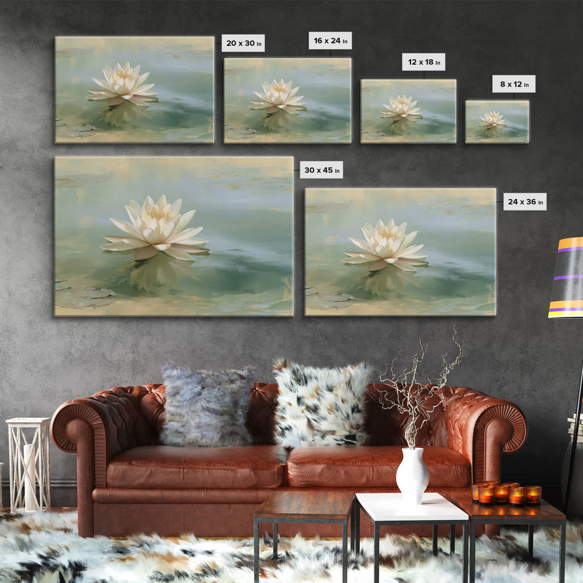 Lotus Flower Floating on Still Pond Canvas Print, Spa Art, Esthetician Decor, Spa Decor, Oil Painting, Serenity, Room Decor, SPA-3x2-32