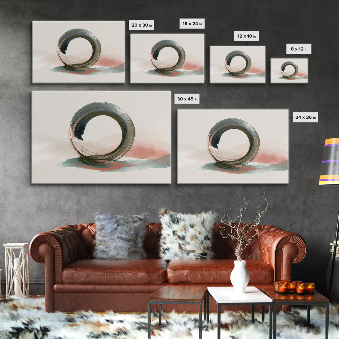 Minimal Zen Circle Brushstroke Framed Canvas Print, Spa Art, Tarot Card Art, Spa Decor, Fine Art, Serenity, Textured Painting, SPA-3x2-36