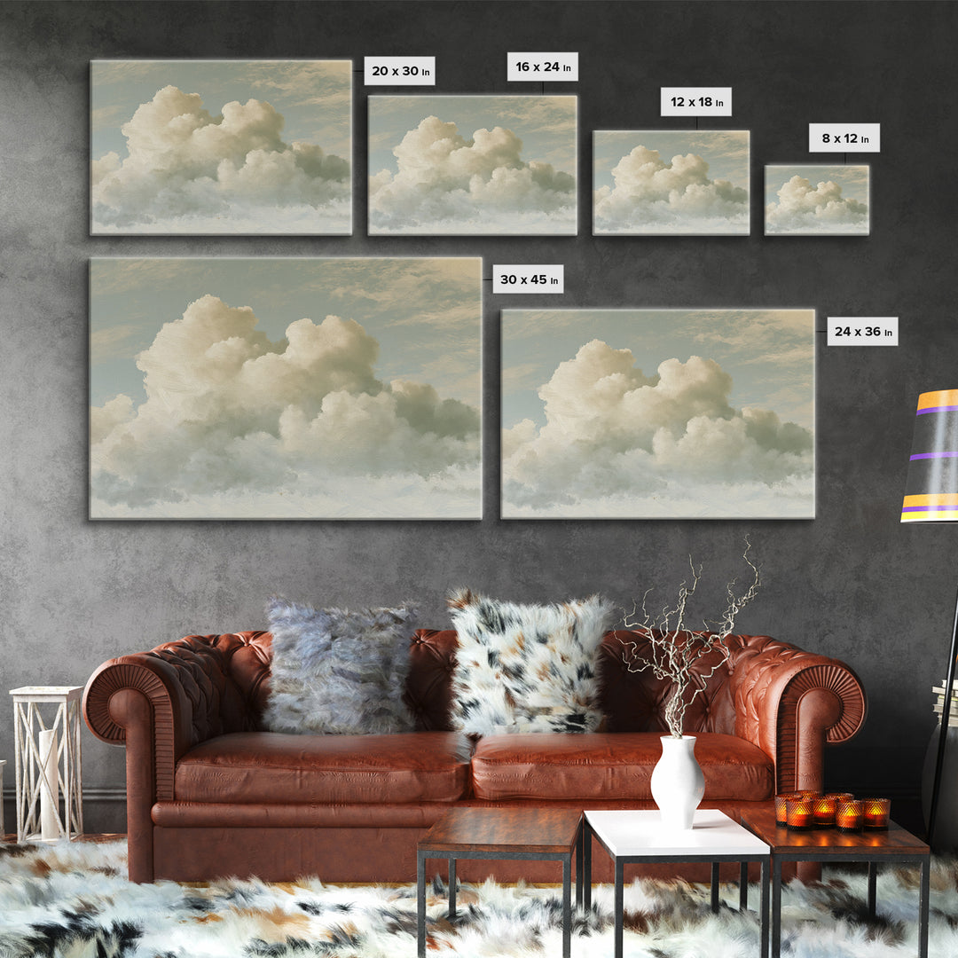 Soft Cloudscape in Cream and Sage Framed Canvas Print, Spa Art, Wildlife Wall Art, Spa Decor, Watercolor Art, Serenity, SPA-3x2-41